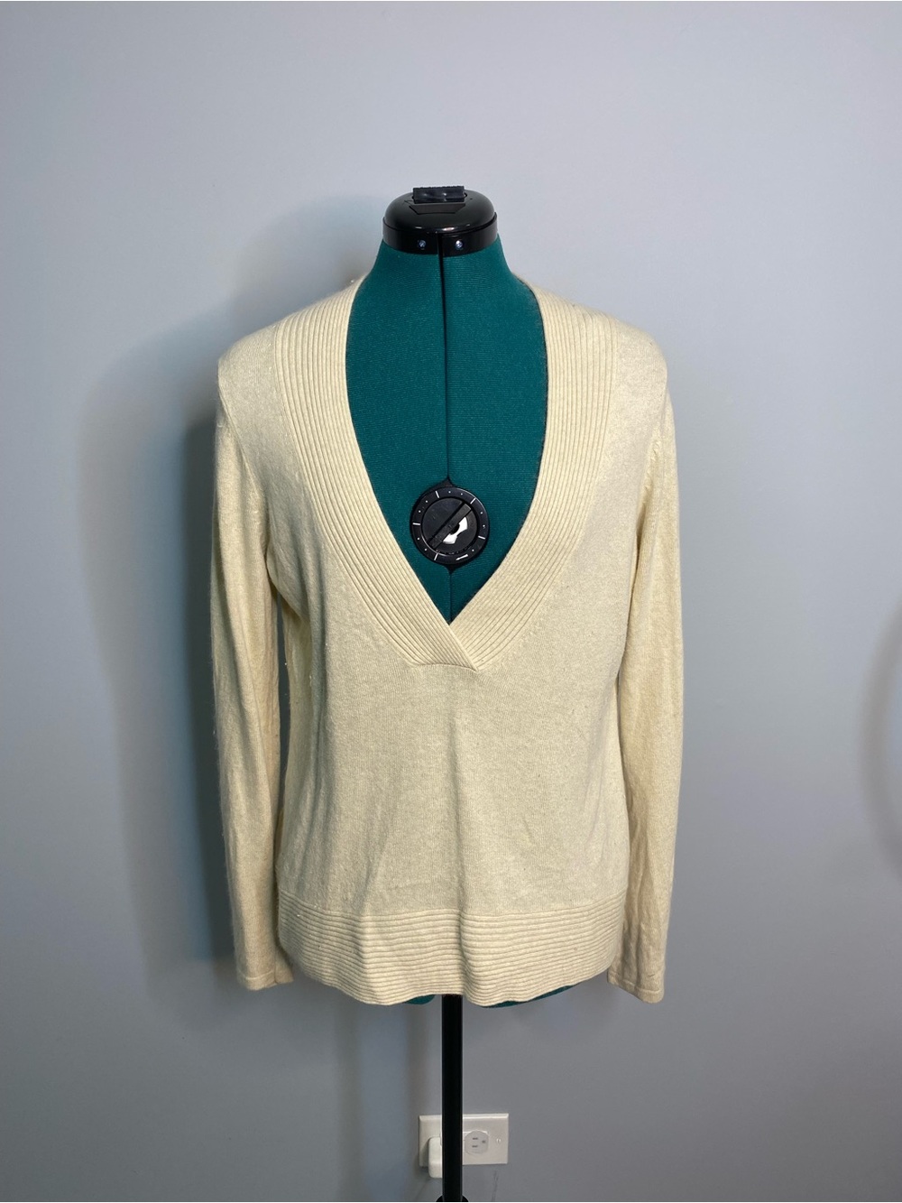 LOFT Cream Deep V-Neck Sweater